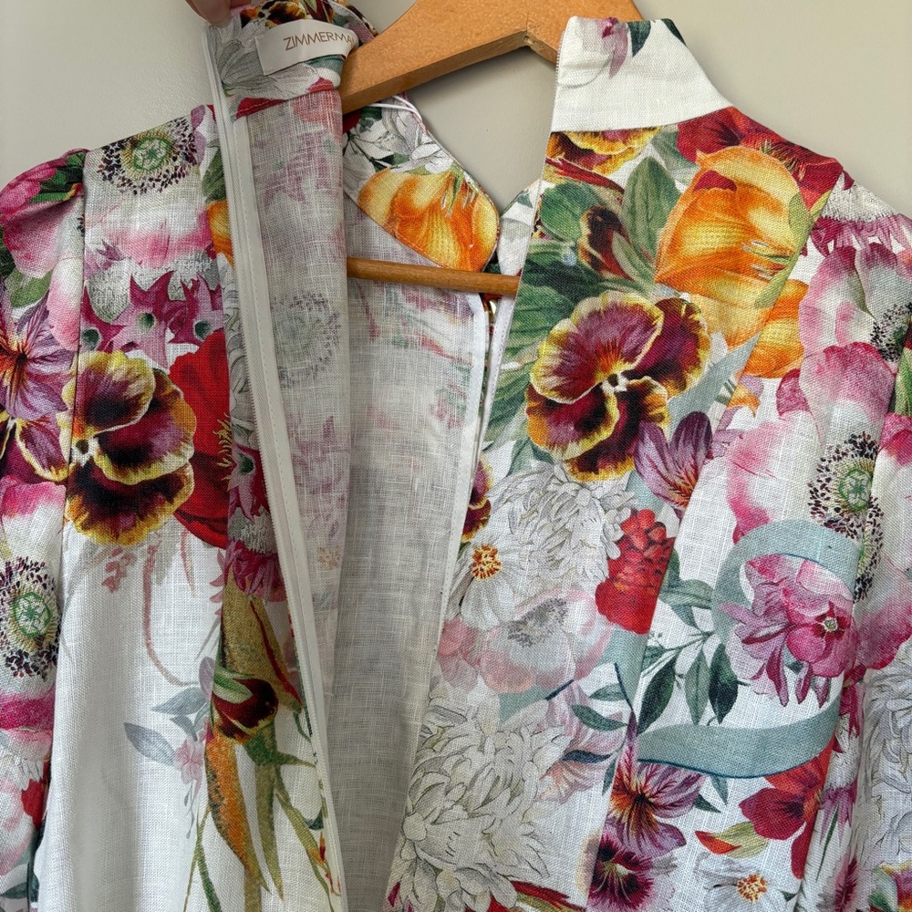 NWT Zimmermann Wonderland Buttoned Mini Dress Floral Red Pink | sz1 US6 UK10 - Picture 5 of 11